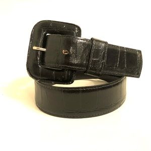 CIPRIANI Black Italian Alligator Calfskin Leather Belt